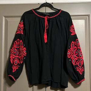 Oversized Zara cotton peasant blouse with fabulous embroidery!